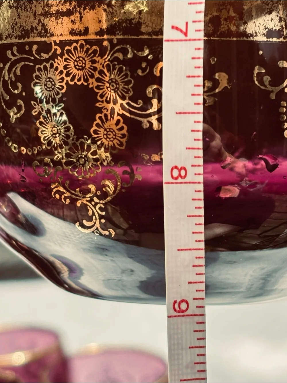 Murano Purple and Gold Glass Decanter Set - 7 Pieces plus a vase